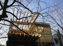Rear cantilevered addition framing in progress